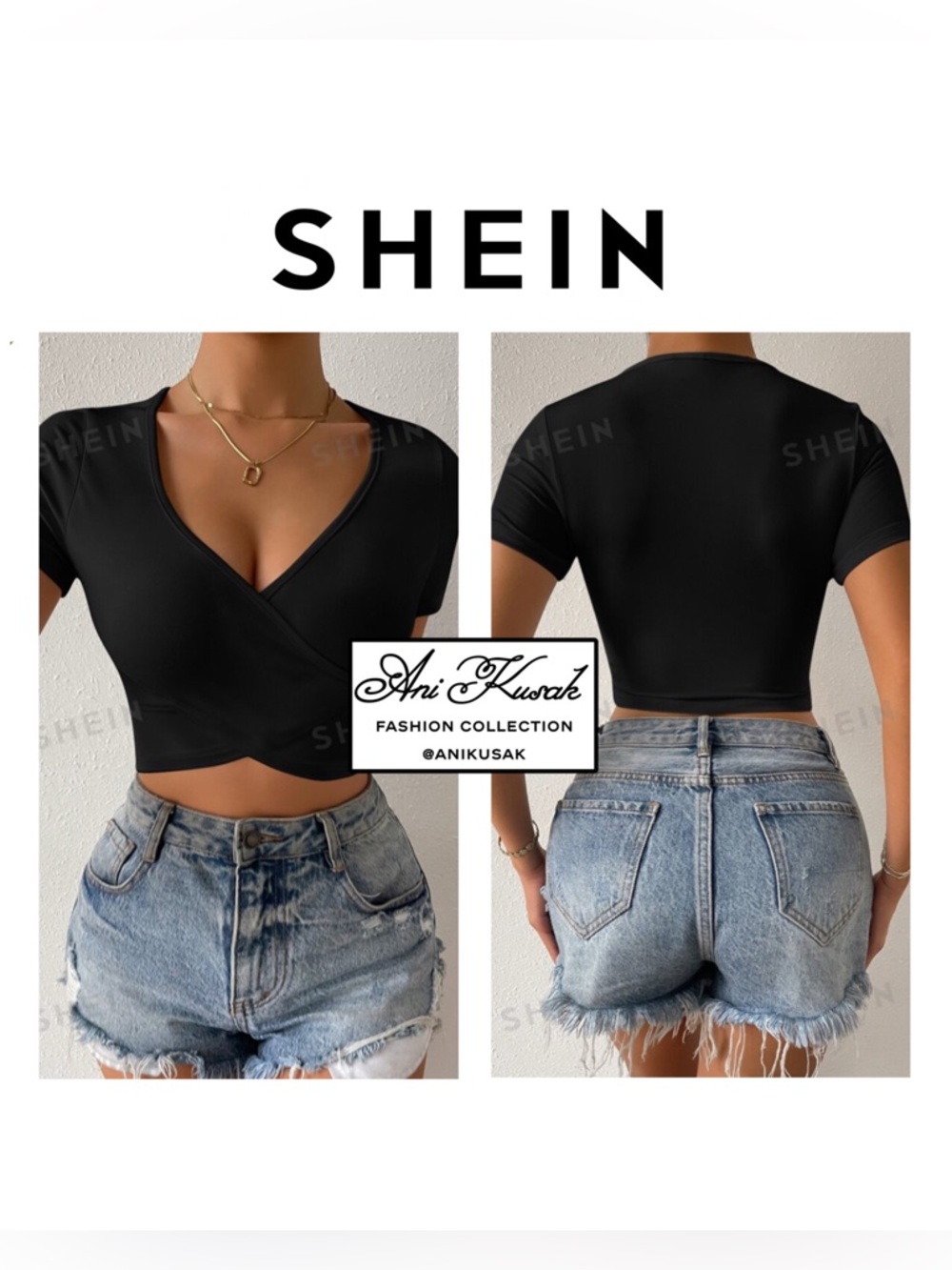 SHEIN Solid Wrap Cross Crop Top Tee